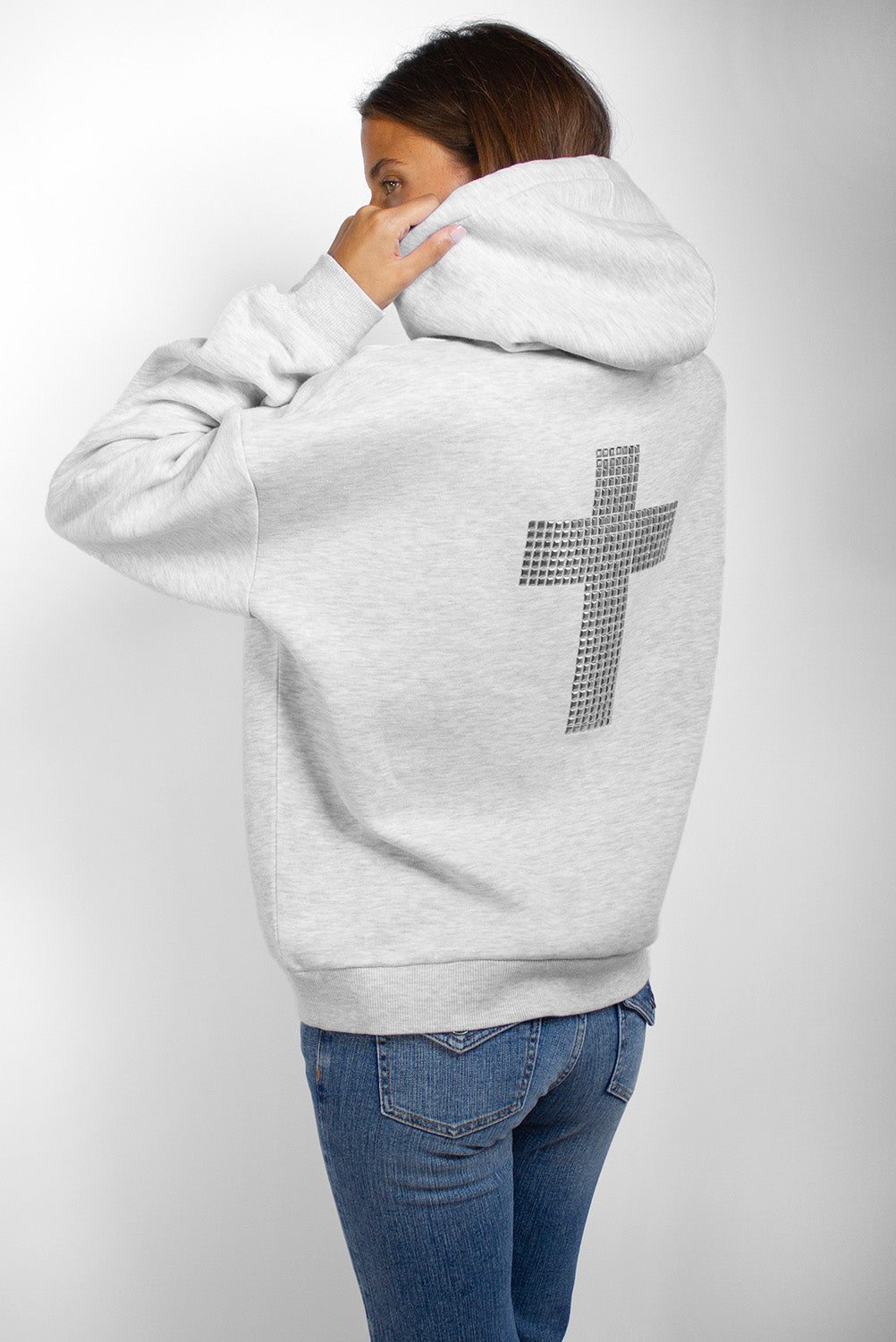 Hoodie with a cross and studs | Subdued