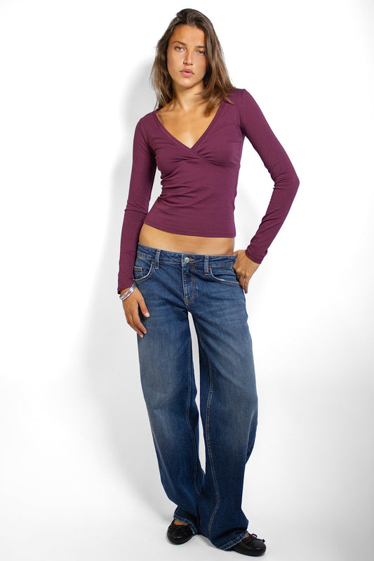 Long-sleeve wrap top | Subdued