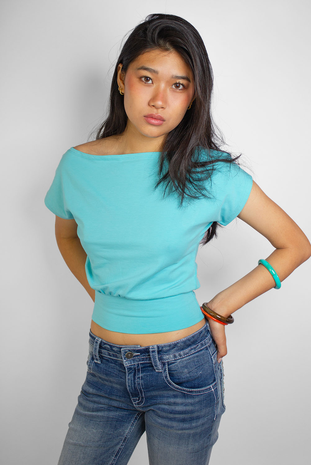 Cropped boat neck T-shirt | Subdued