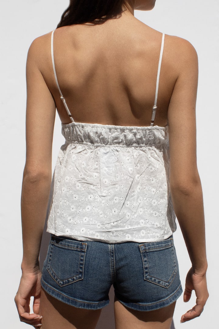 V-neck broderie anglaise top | Subdued